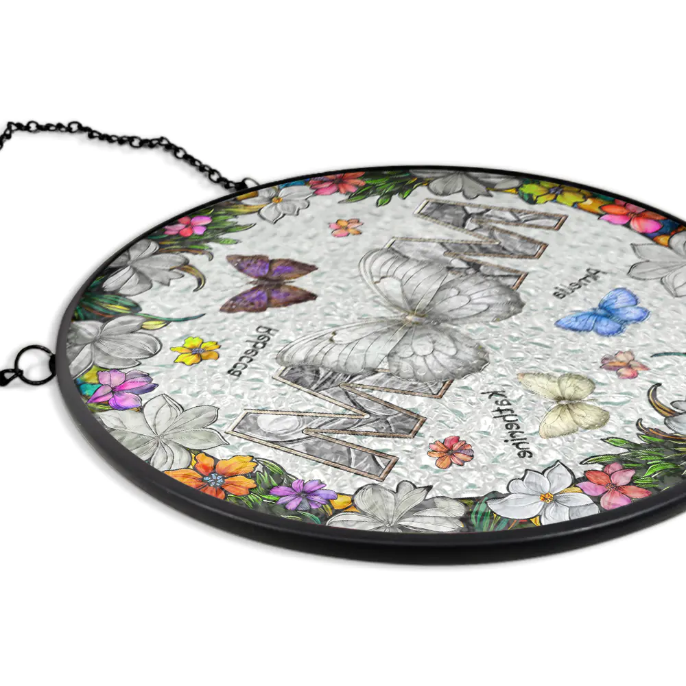Birth Butterfly We Love You Mom - Personalized Stained Glass Window Hanging Suncatcher - Image 5