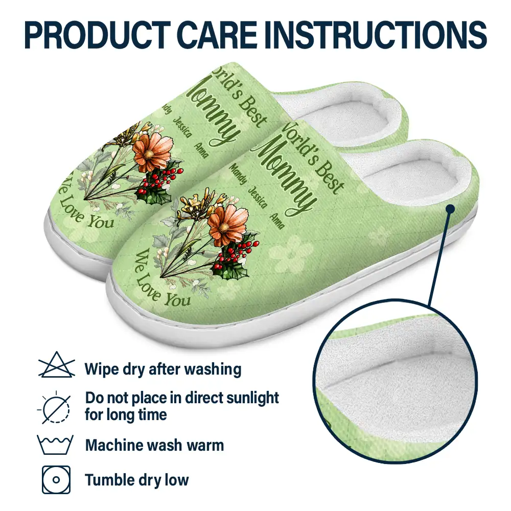 Birth Flower Best Grandma We Love You - Personalized Fluffy Slippers - Image 6