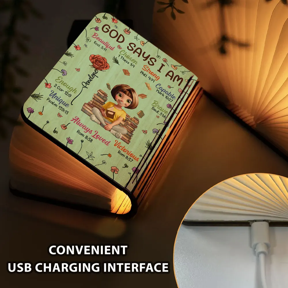 Birth Flower Bible Verse God Says I Am - Personalized Book Lamp - Image 4