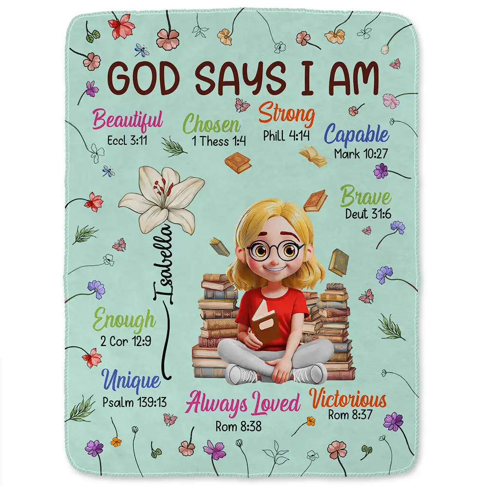 Birth Flower Bible Verse God Says I Am - Personalized Fleece Blanket, Sherpa Blanket - Image 2