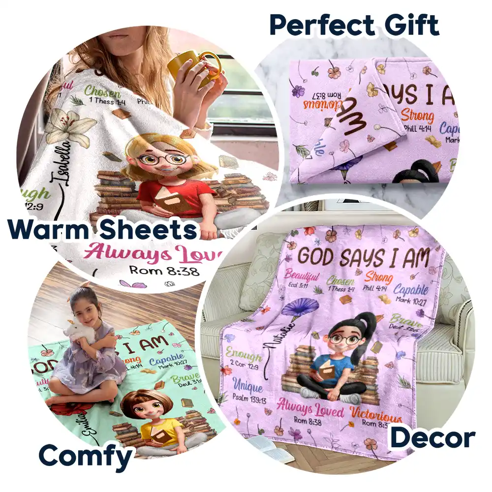 Birth Flower Bible Verse God Says I Am - Personalized Fleece Blanket, Sherpa Blanket - Image 7