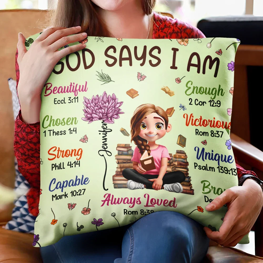 Birth Flower Bible Verse God Says I Am - Personalized Pillow - Image 2
