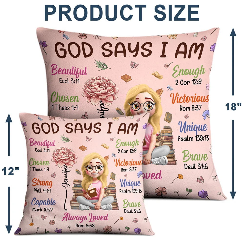 Birth Flower Bible Verse God Says I Am - Personalized Pillow - Image 4