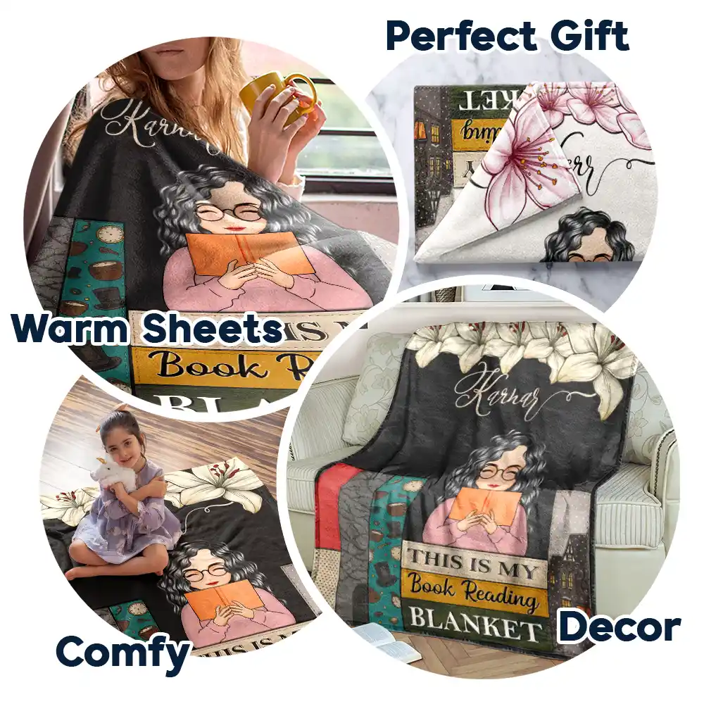 Birth Flower Book Reading Blanket - Personalized Fleece Blanket, Sherpa Blanket - Image 7