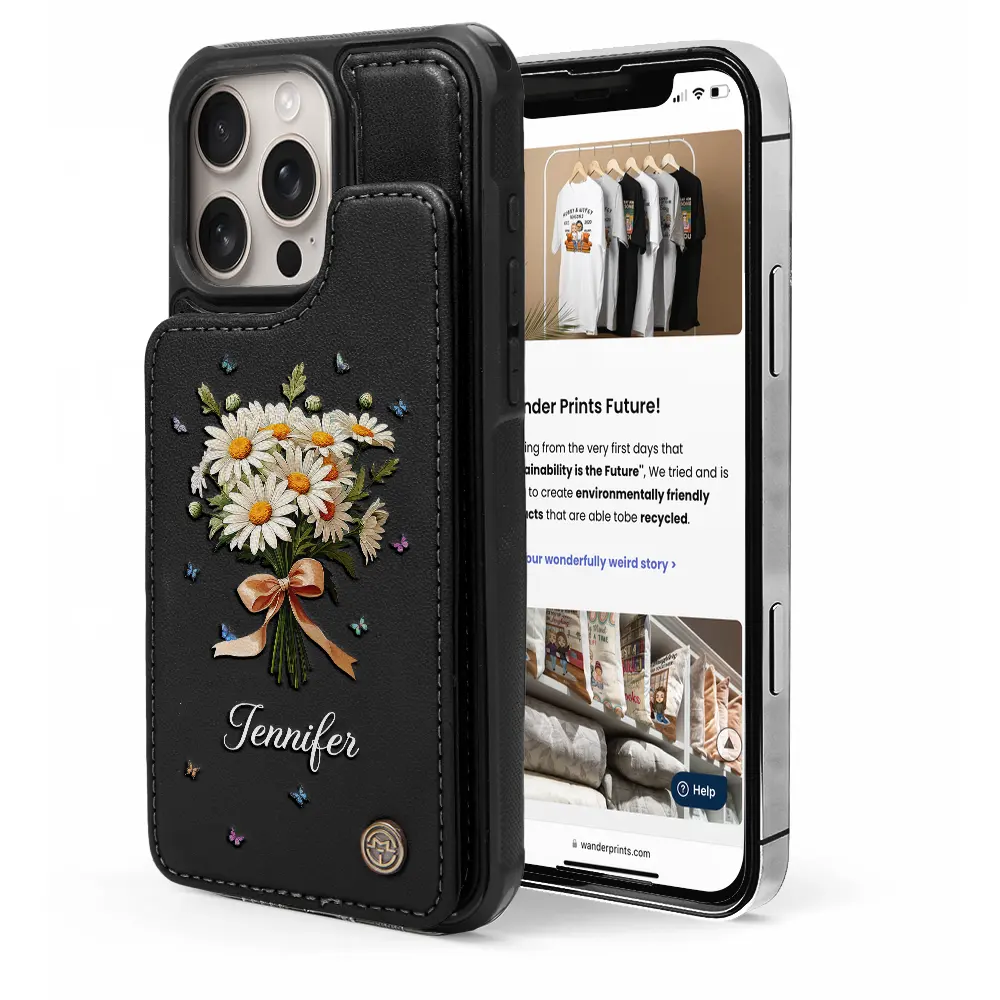 Birth Flower Bouquet And Name - Personalized Leather Flip Wallet Phone Case - Image 5
