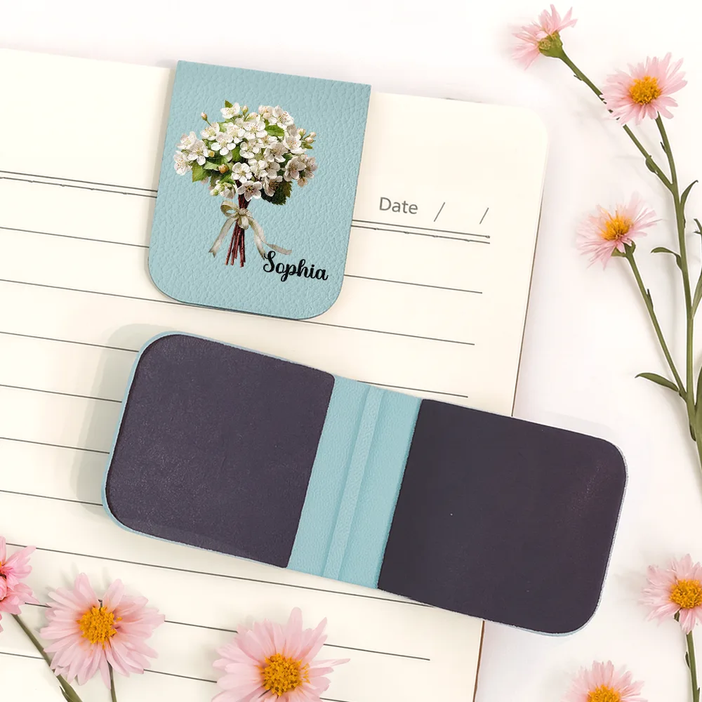 Birth Flower Bouquet Book Keepsake - Personalized Leather Magnetic Bookmark - Image 5
