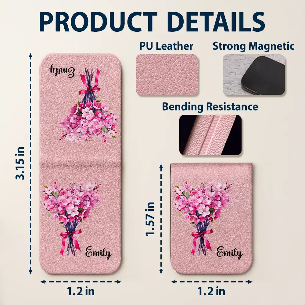 Birth Flower Bouquet Book Keepsake - Personalized Leather Magnetic Bookmark - Image 6