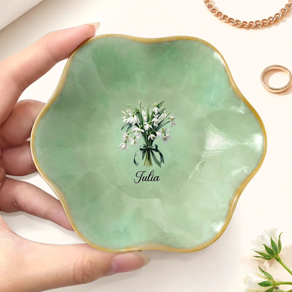 Birth Flower Bouquet Custom Name - Personalized Lotus Jewelry Dish - Image 3