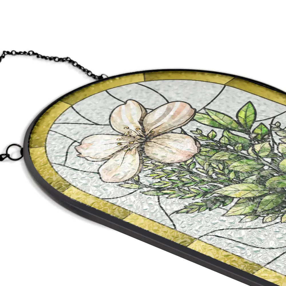 Birth Flower Bouquet Grandma's Garden - Personalized Rounded Rectangle Stained Glass Suncatcher - Image 5