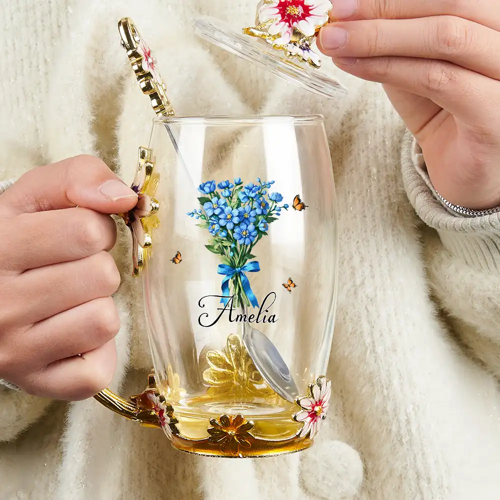 Birth Flower Bouquet - Personalized Glass Flower Tea Cup - Image 3