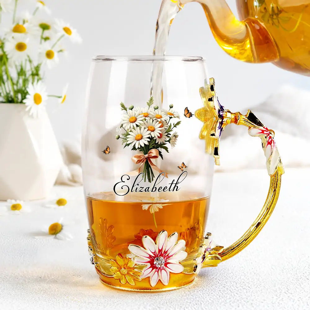 Birth Flower Bouquet - Personalized Glass Flower Tea Cup - Image 4