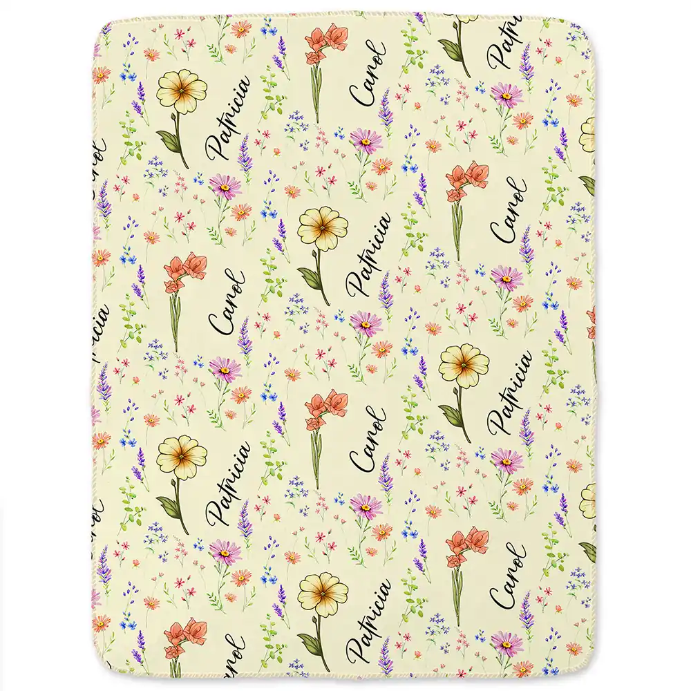 Birth Flower Custom Name Bestie - Personalized Fleece Blanket, Sherpa Blanket - Image 2