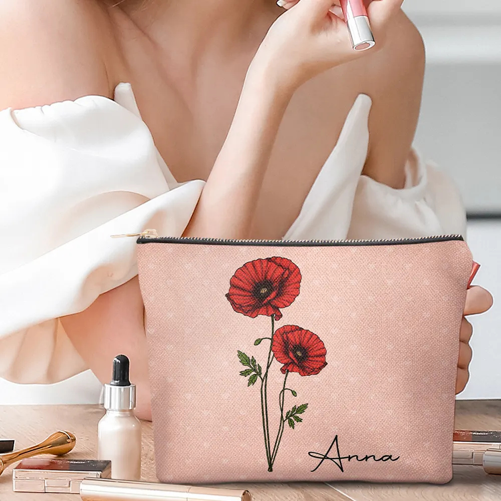 Birth Flower For Women - Personalized Cosmetic Bag - Image 2