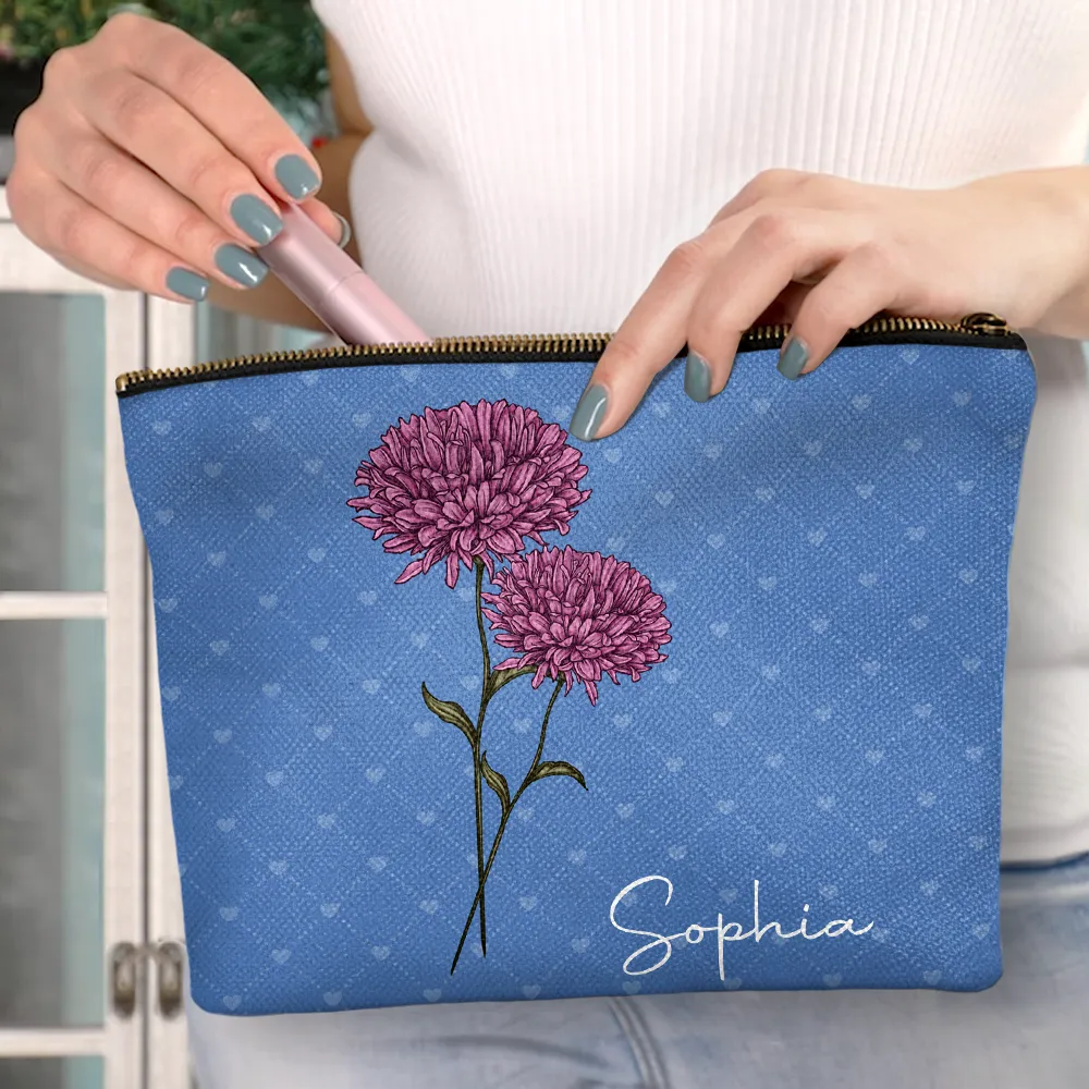 Birth Flower For Women - Personalized Cosmetic Bag - Image 3