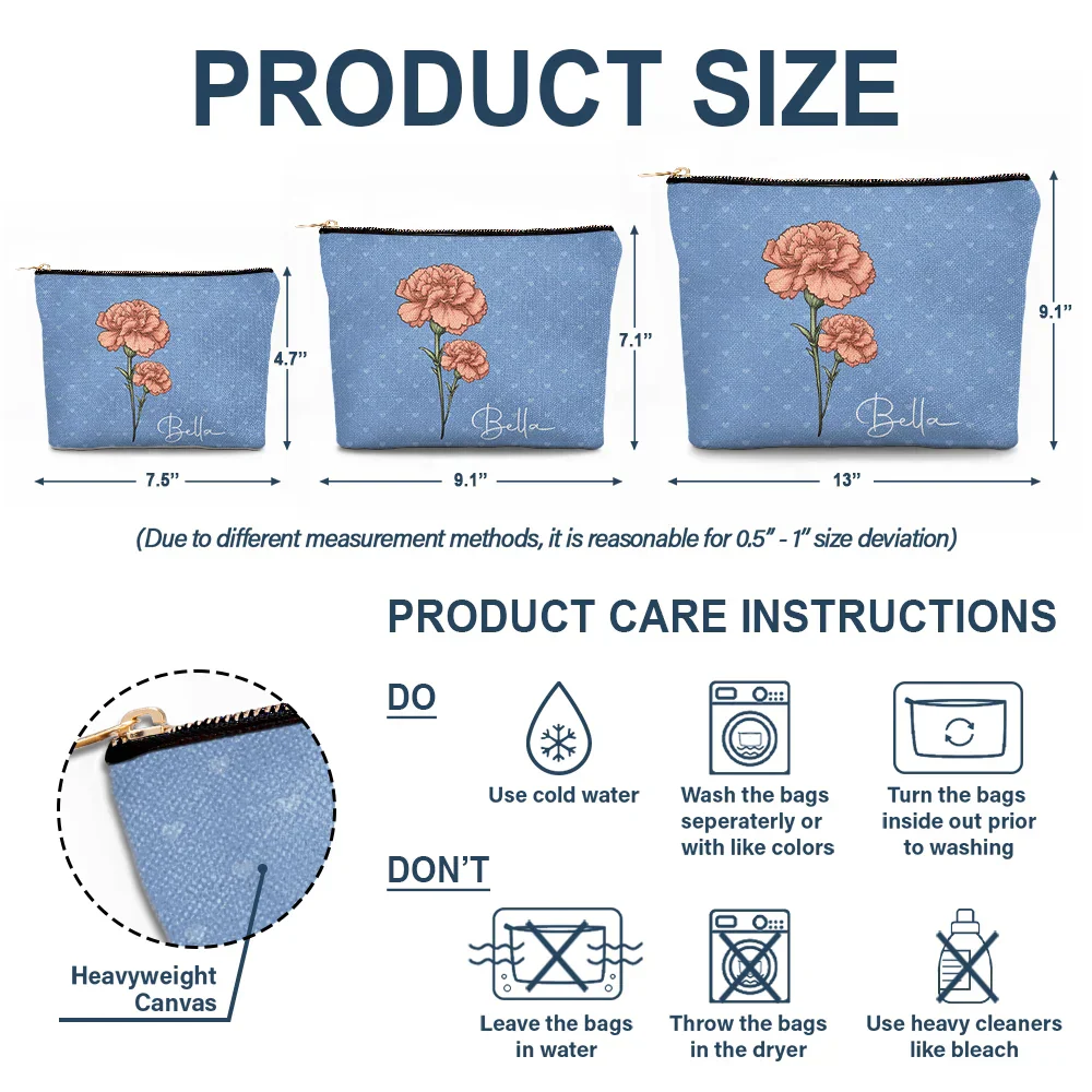 Birth Flower For Women - Personalized Cosmetic Bag - Image 6