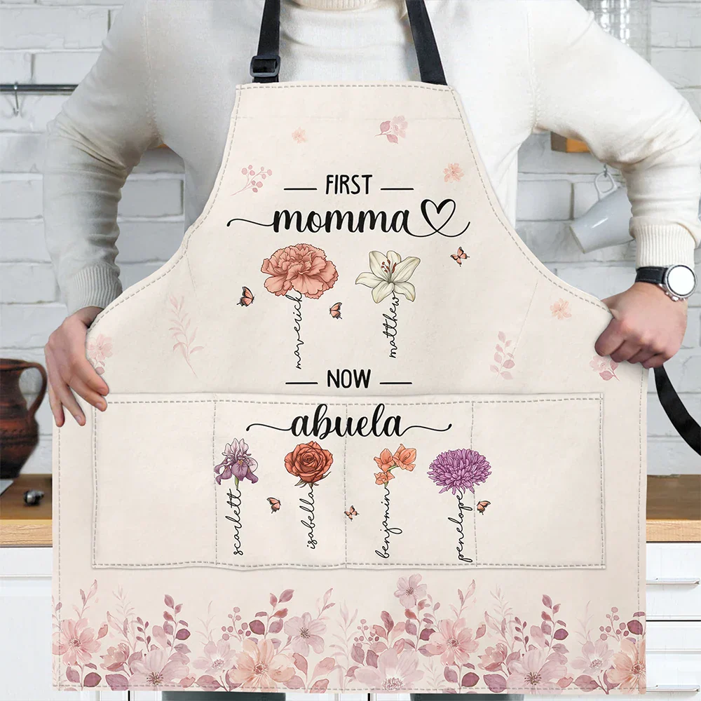 Birth Flower Grandkid First Mom Now Grandma - Personalized Apron - Image 2