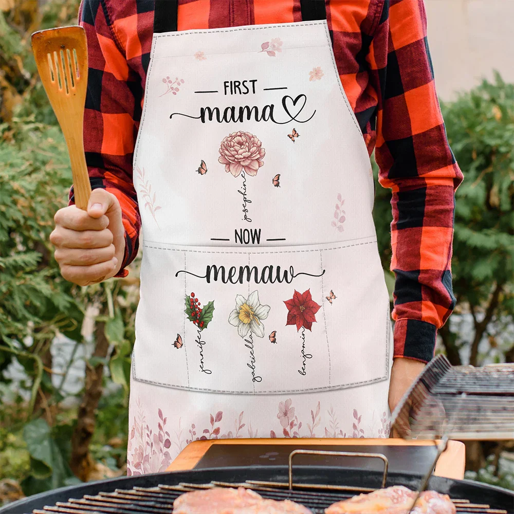 Birth Flower Grandkid First Mom Now Grandma - Personalized Apron - Image 3