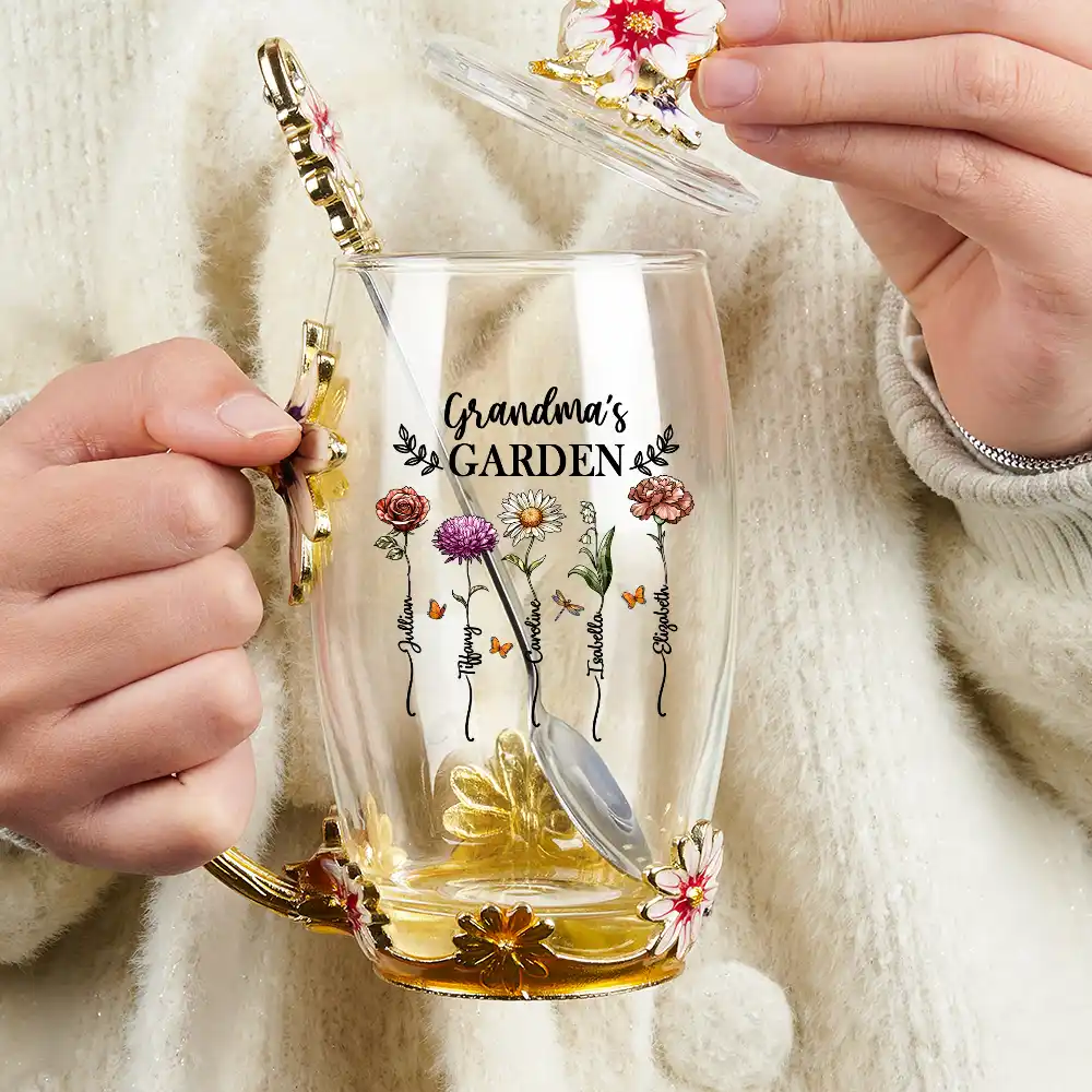 Birth Flower Grandma's Garden - Personalized Glass Flower Tea Cup - Image 3