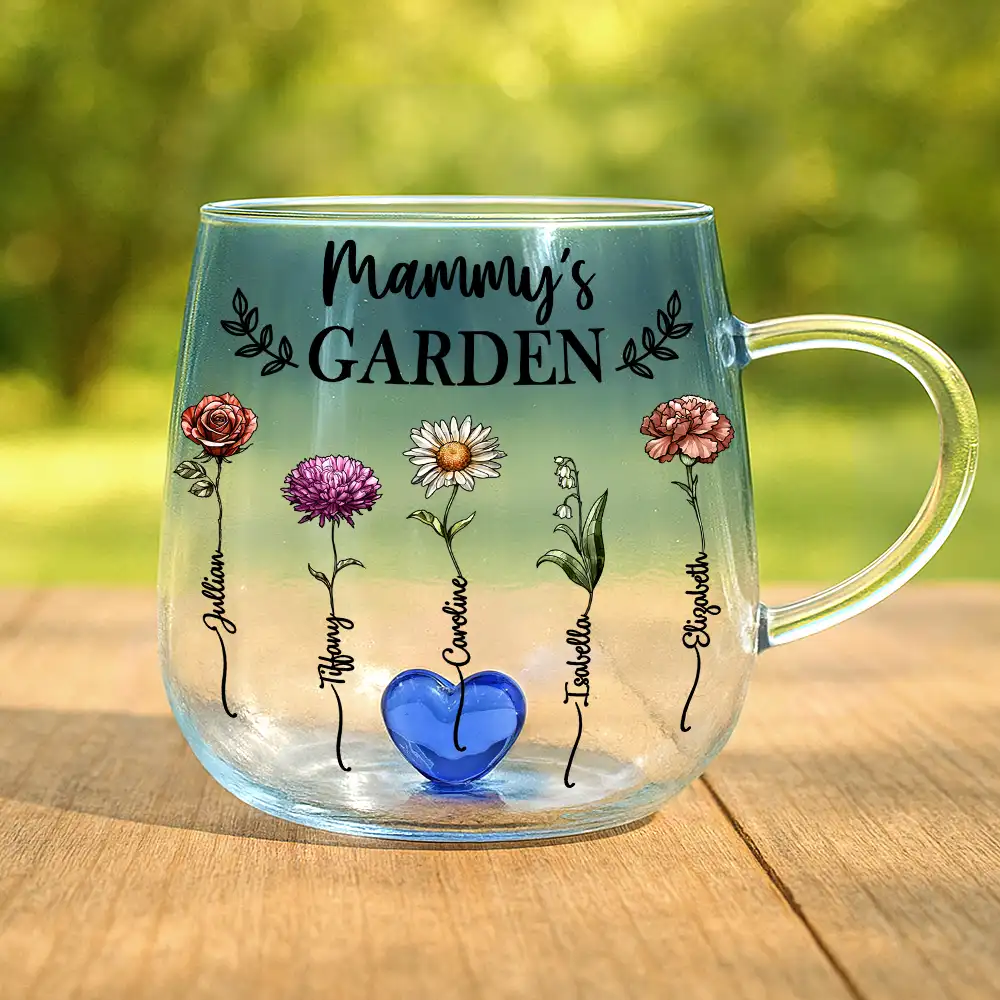 Birth Flower Grandma's Garden - Personalized Gradient Glass Mug - Image 2