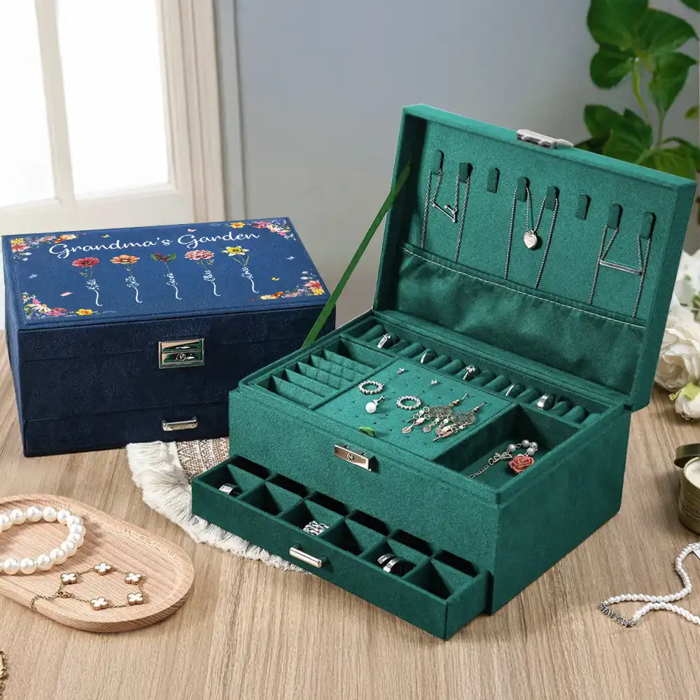 Birth Flower Grandma's Garden - Personalized Jewelry Storage Box - Image 3
