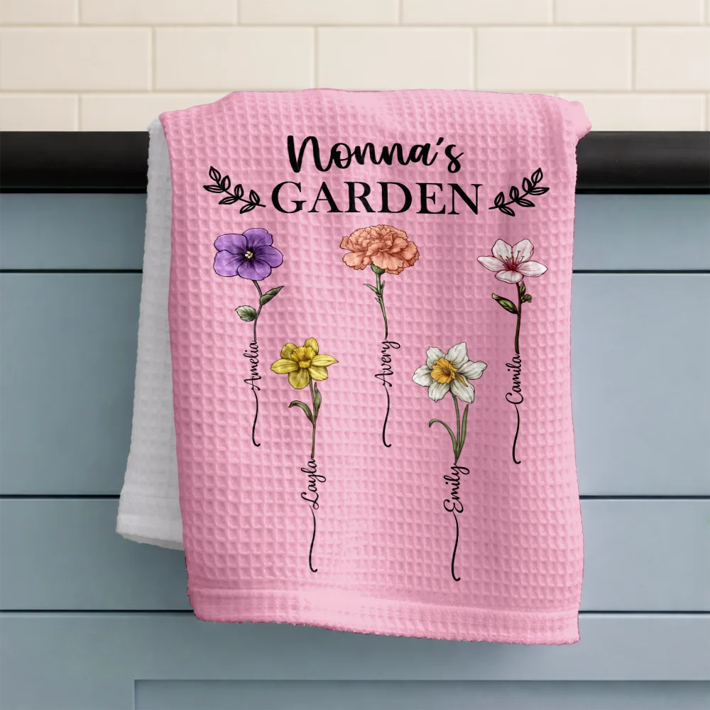 Birth Flower Grandma's Garden - Personalized Kitchen Towel - Image 3