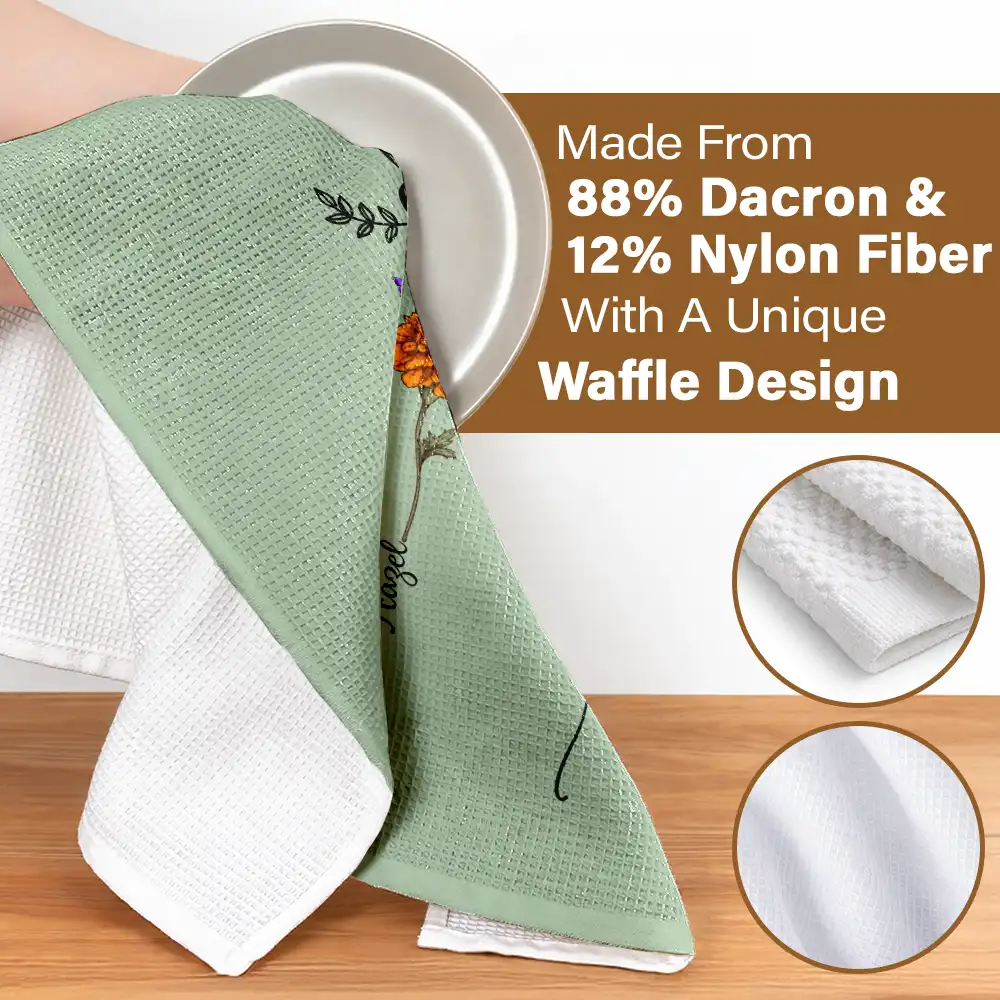 Birth Flower Grandma's Garden - Personalized Kitchen Towel - Image 4
