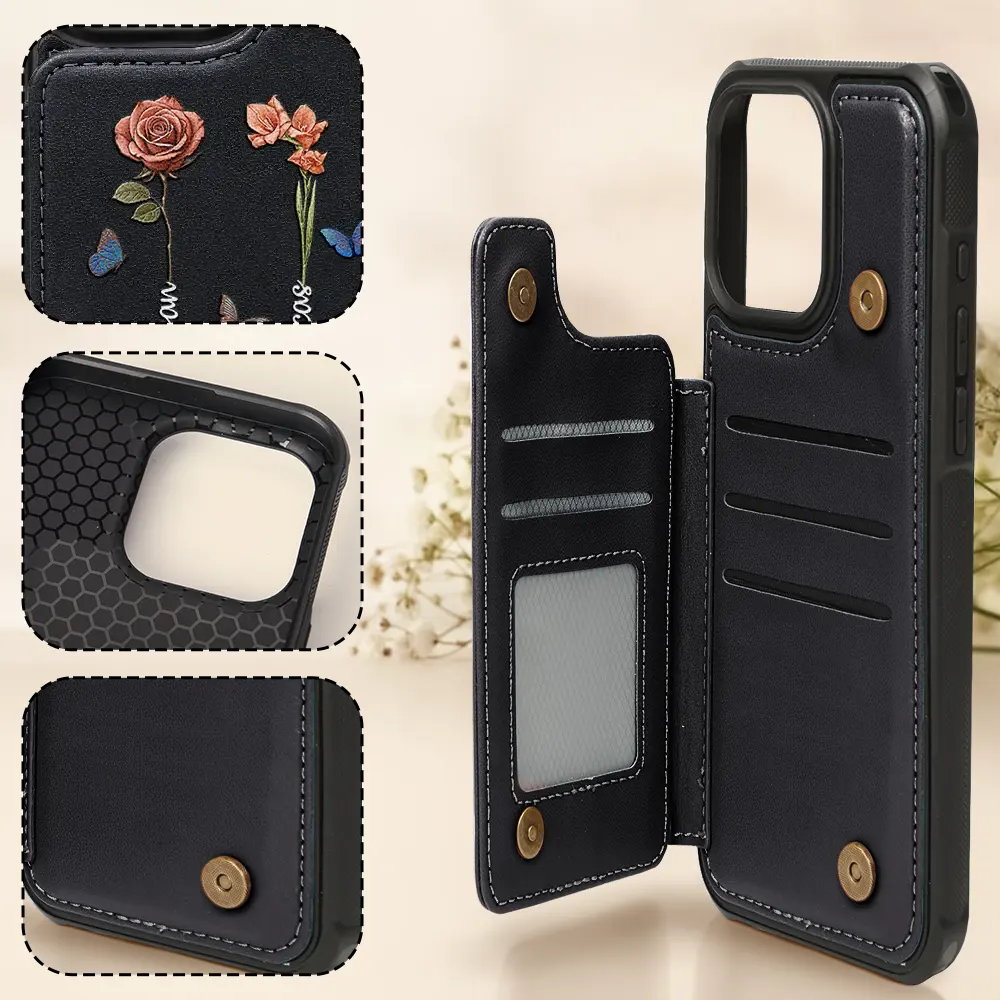 Birth Flower Grandma's Garden - Personalized Leather Flip Wallet Phone Case - Image 4