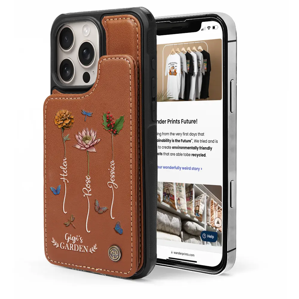 Birth Flower Grandma's Garden - Personalized Leather Flip Wallet Phone Case - Image 5