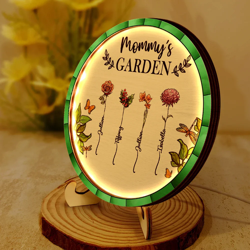 Birth Flower Grandma's Garden - Personalized LED Light Wooden Plaque - Image 2
