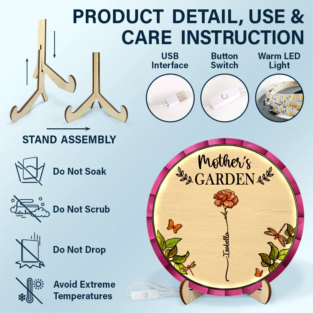 Birth Flower Grandma's Garden - Personalized LED Light Wooden Plaque - Image 5