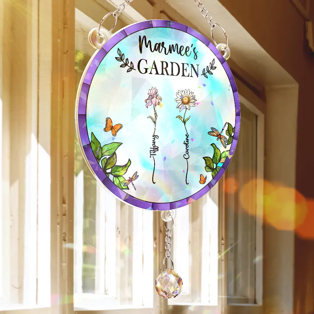Birth Flower Grandma's Garden - Personalized Rainbow Suncatcher With Crystal Ball Prism - Image 3