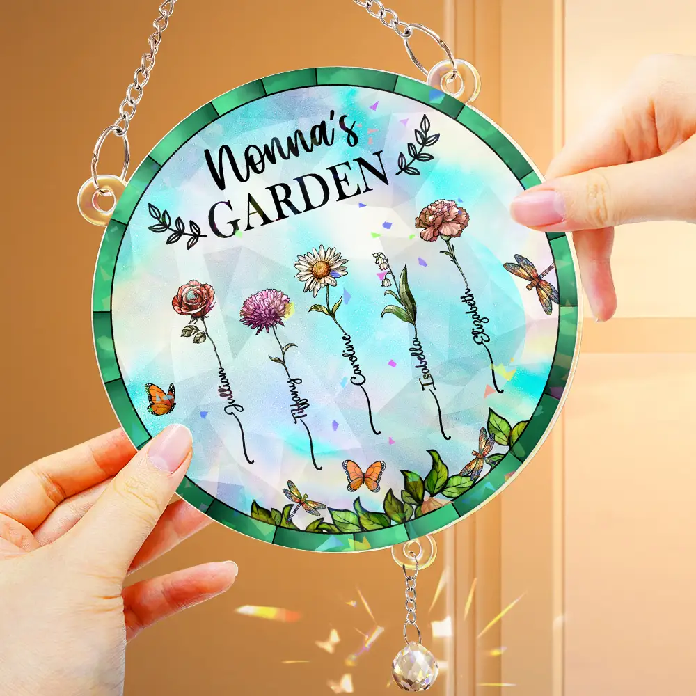 Birth Flower Grandma's Garden - Personalized Rainbow Suncatcher With Crystal Ball Prism - Image 4
