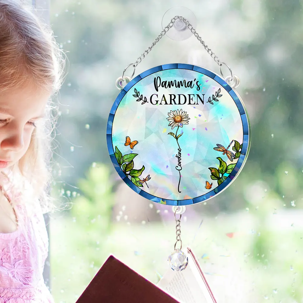 Birth Flower Grandma's Garden - Personalized Rainbow Suncatcher With Crystal Ball Prism - Image 5