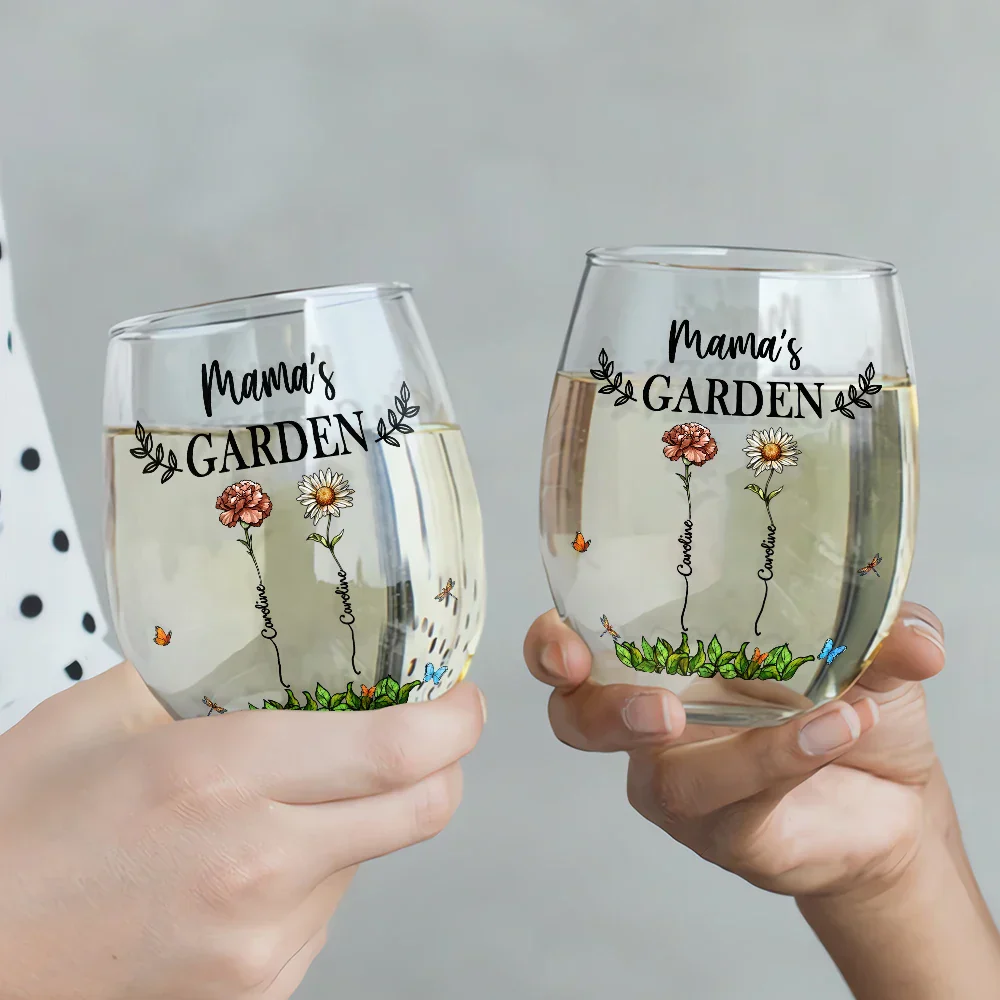 Birth Flower Grandma's Garden - Personalized Stemless Wine Glass - Image 3