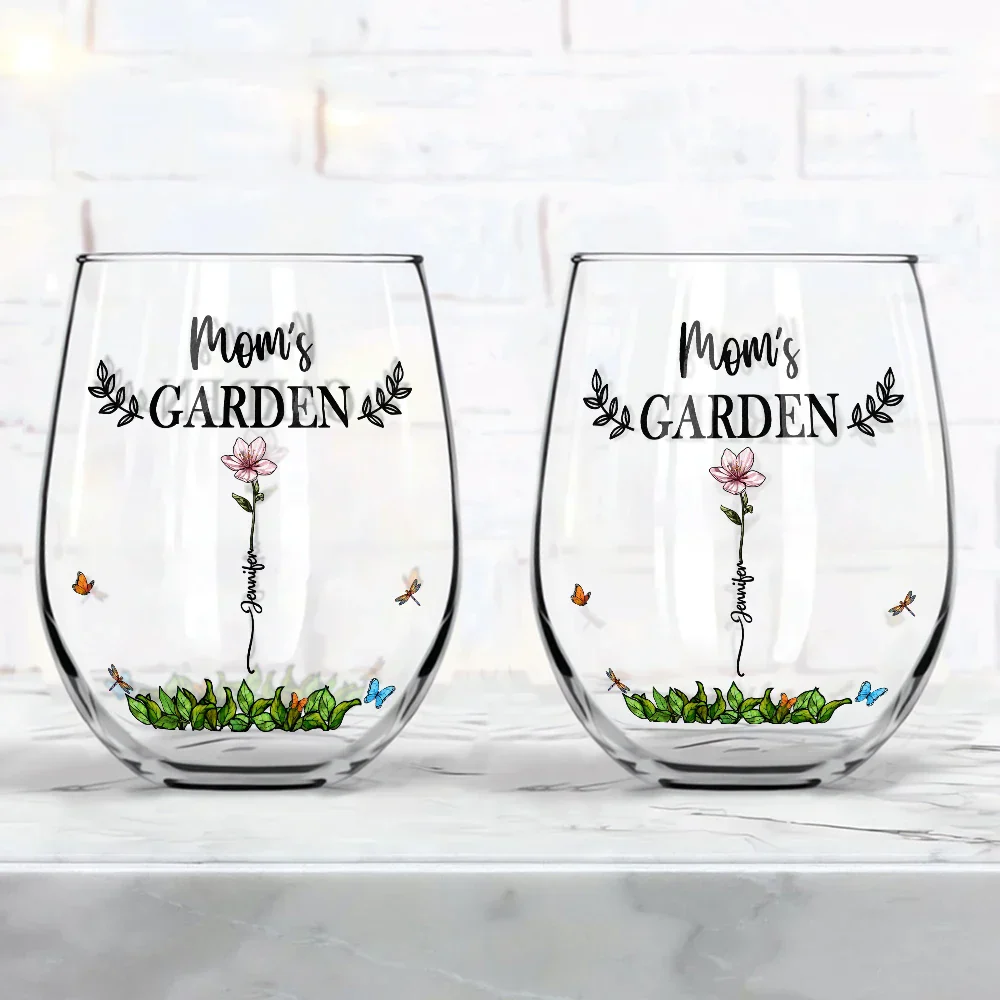 Birth Flower Grandma's Garden - Personalized Stemless Wine Glass - Image 4