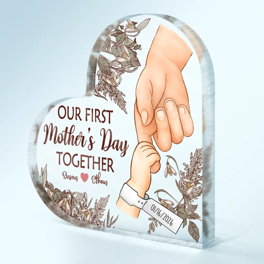 Birth Flower Great Job New Mom - Personalized Heart Shaped Acrylic Plaque - Image 2
