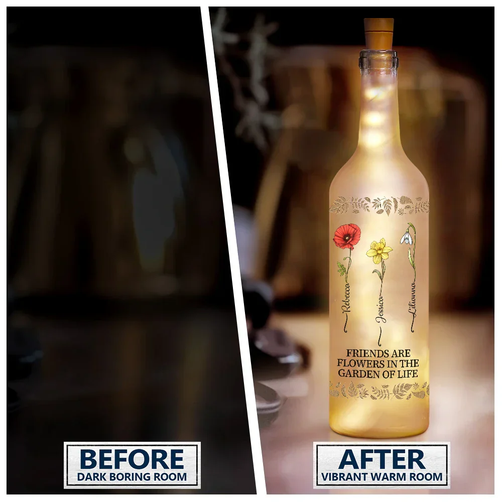 Birth Flower Grow An Old Friend Bestie - Personalized Bottle Light - Image 2