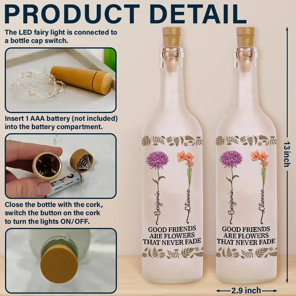 Birth Flower Grow An Old Friend Bestie - Personalized Bottle Light - Image 4