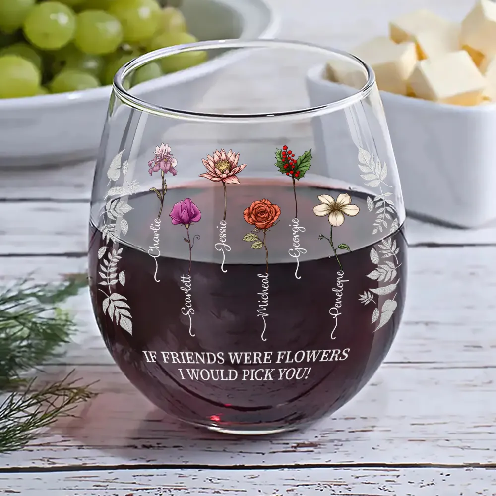 Birth Flower Grow An Old Friend Bestie - Personalized Stemless Wine Glass - Image 6