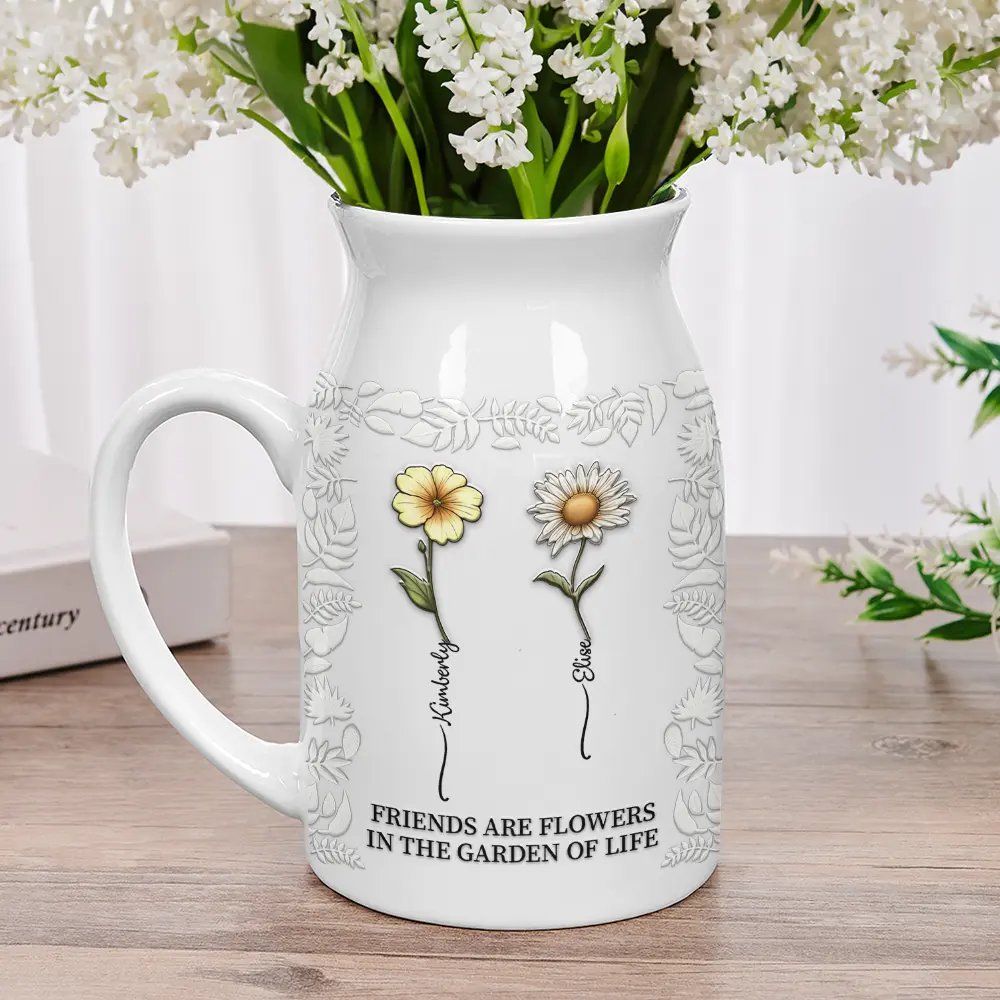 Birth Flower Grow An Old Friend - Personalized Ceramic Flower Vase - Image 2