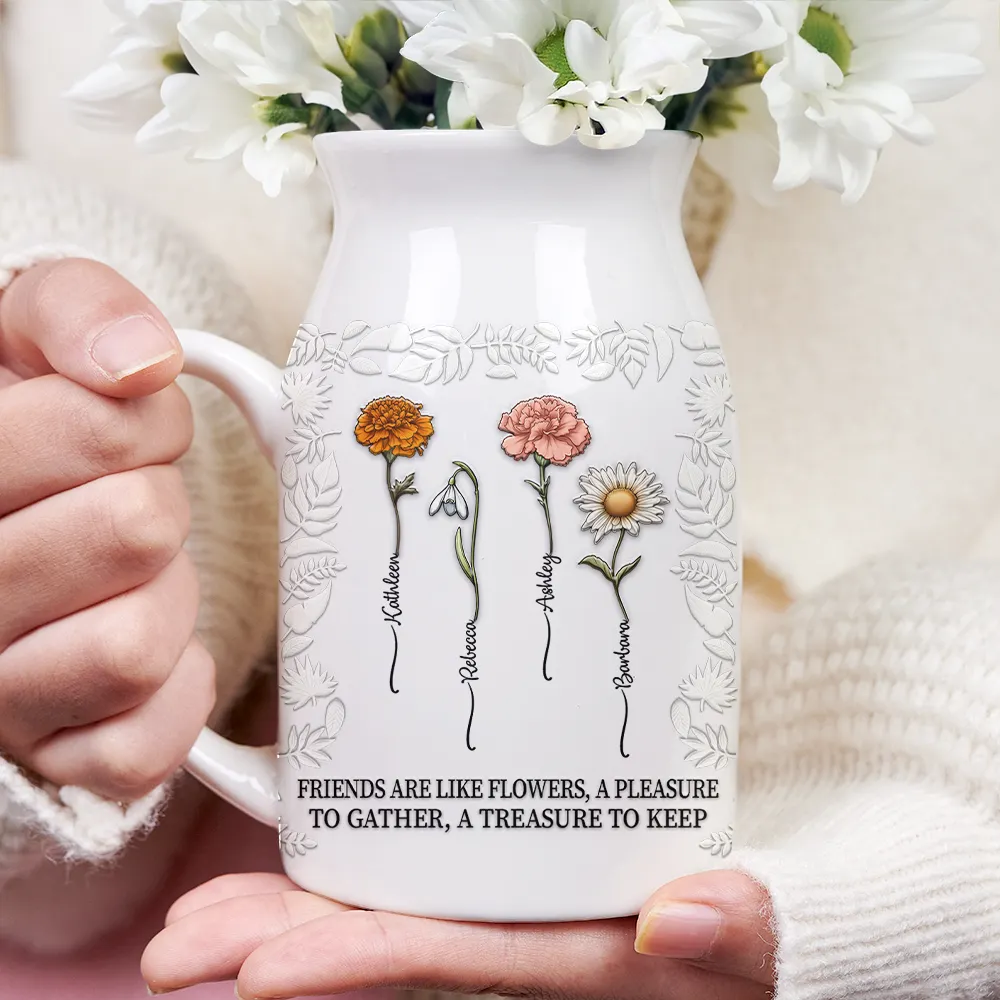 Birth Flower Grow An Old Friend - Personalized Ceramic Flower Vase - Image 3