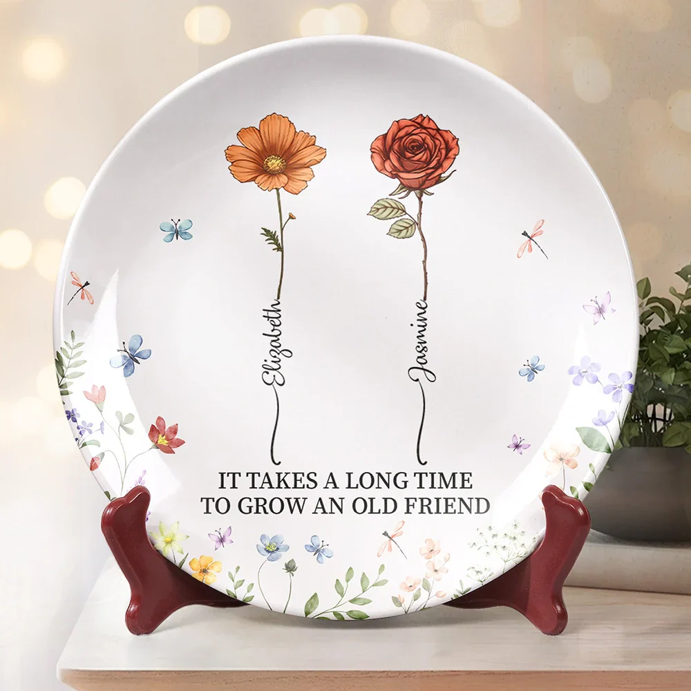 Birth Flower Grow An Old Friend - Personalized Ceramic Plate