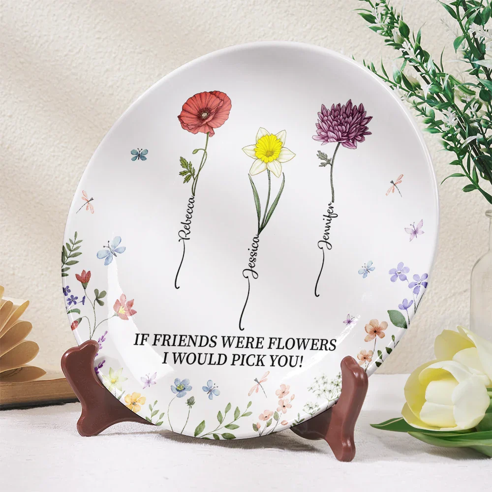 Birth Flower Grow An Old Friend - Personalized Ceramic Plate - Image 2