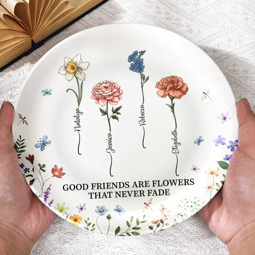 Birth Flower Grow An Old Friend - Personalized Ceramic Plate - Image 3