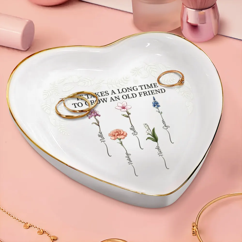 Birth Flower Grow An Old Friend - Personalized Heart Ring Dish - Image 3