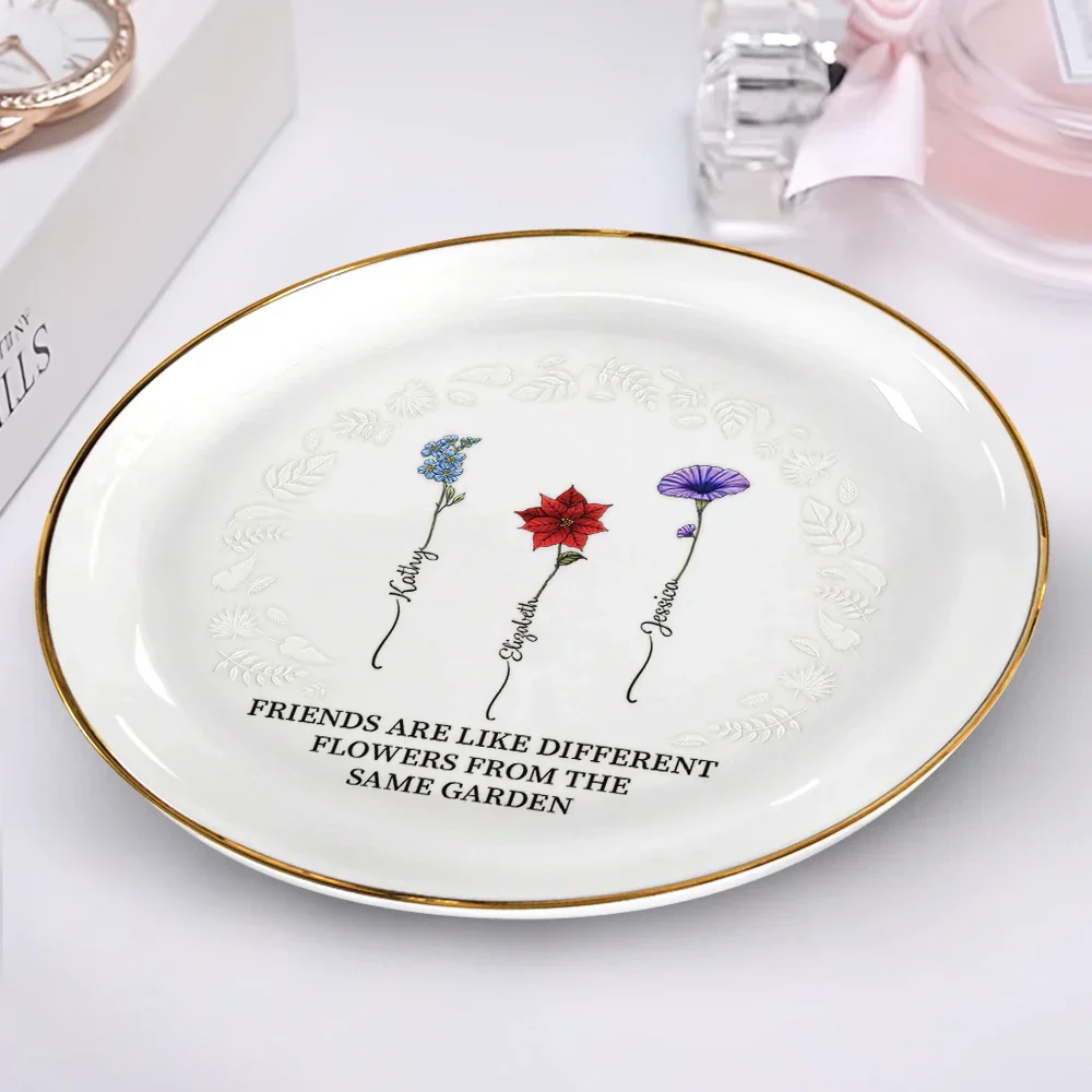 Birth Flower Grow An Old Friend - Personalized Round Ring Dish - Image 2