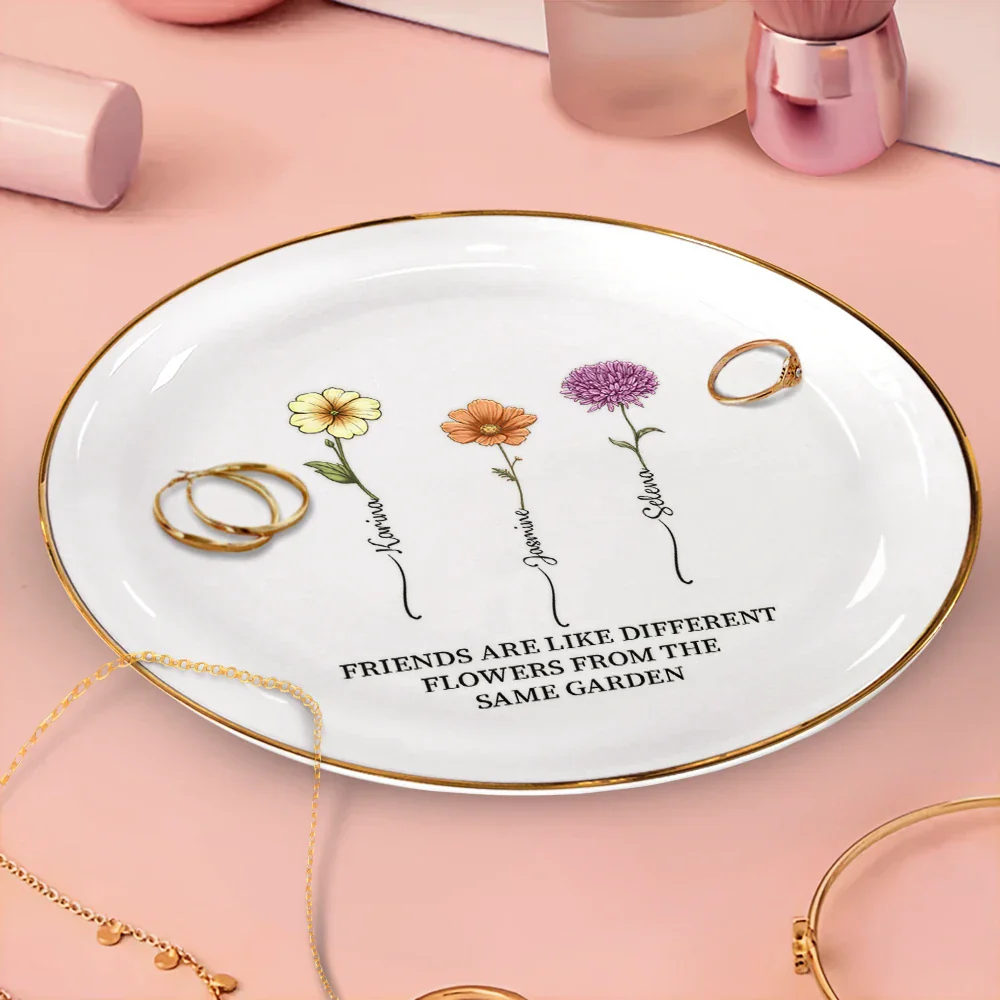 Birth Flower Grow An Old Friend - Personalized Round Ring Dish - Image 3