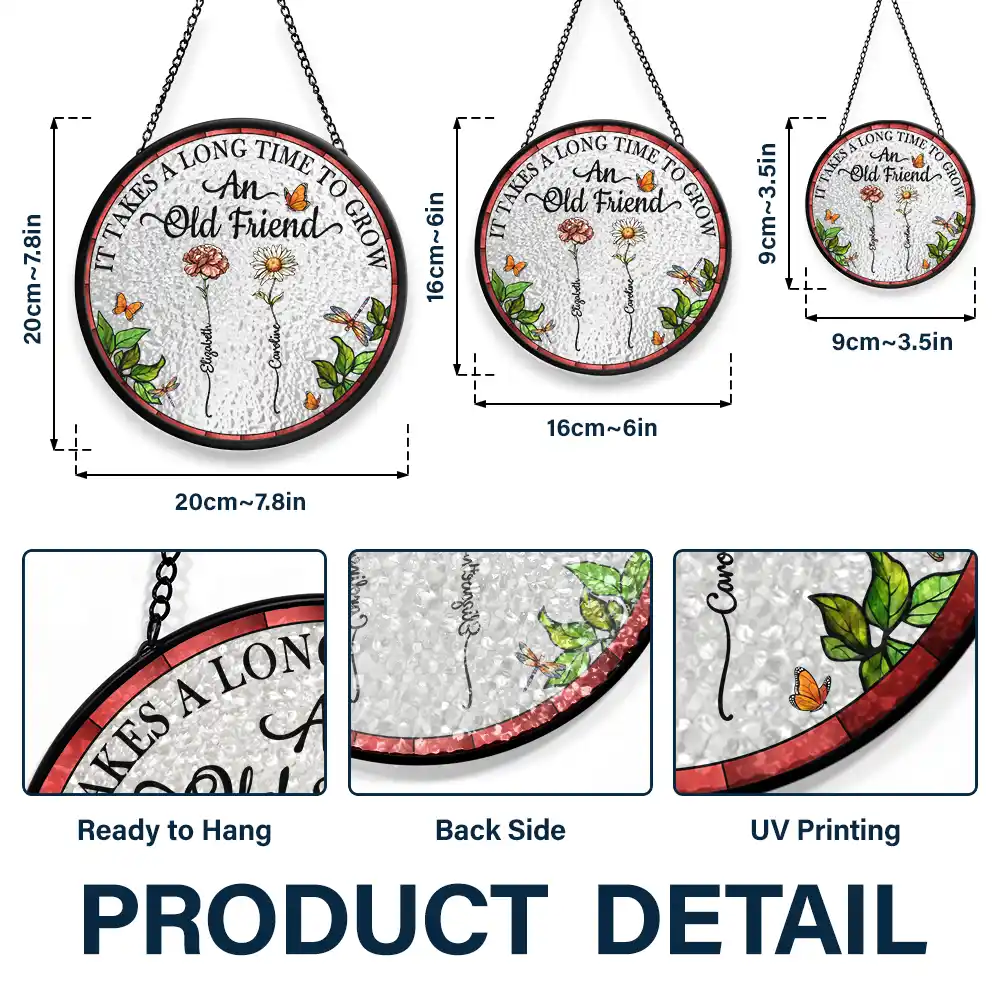 Birth Flower Grow An Old Friend - Personalized Stained Glass Window Hanging Suncatcher - Image 3
