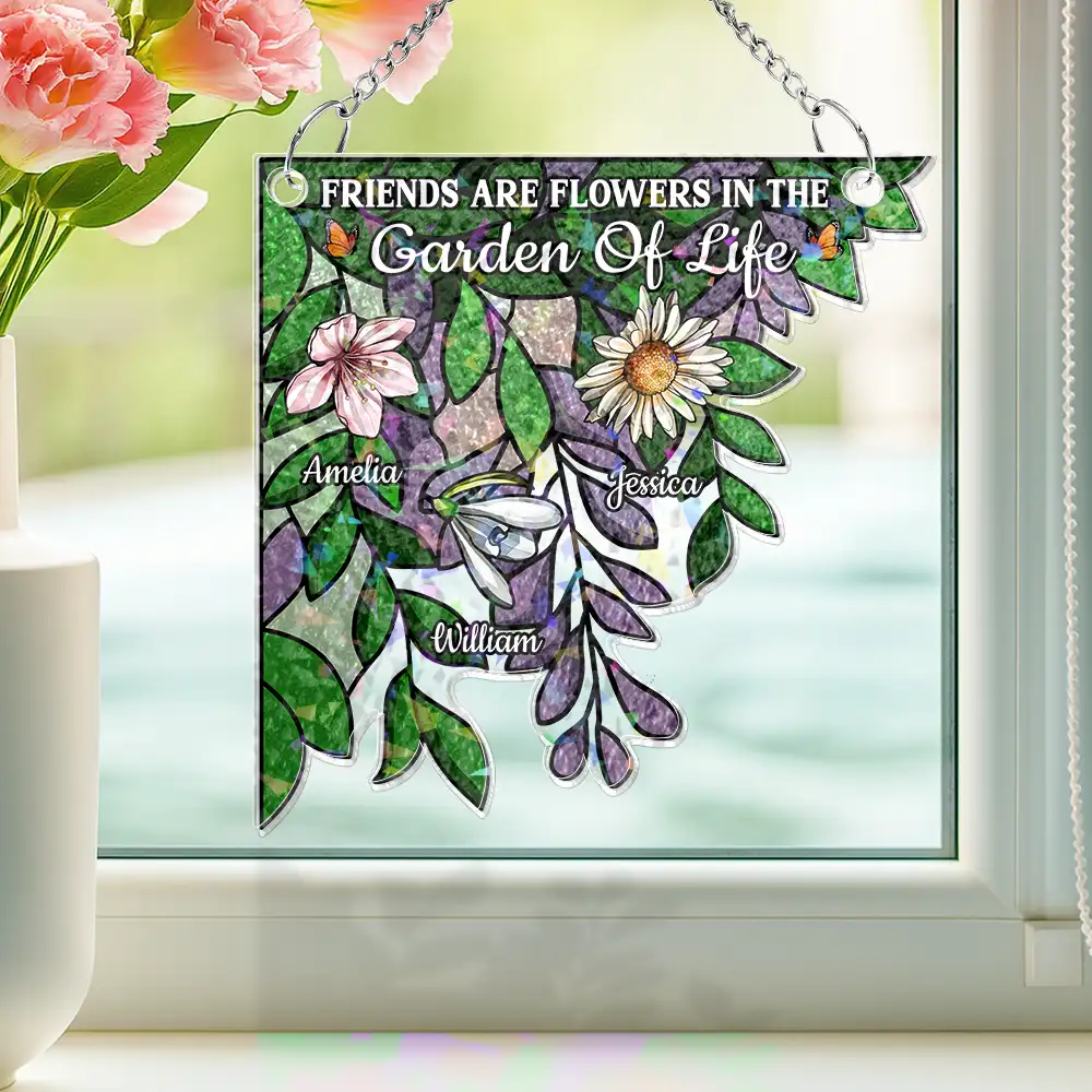 Birth Flower Grow An Old Friend - Personalized Window Corner Suncatcher - Image 2