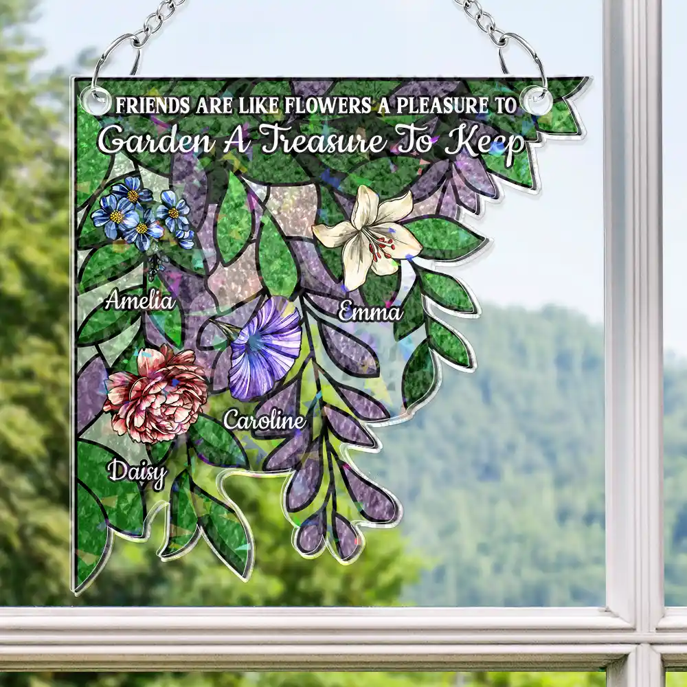 Birth Flower Grow An Old Friend - Personalized Window Corner Suncatcher - Image 3